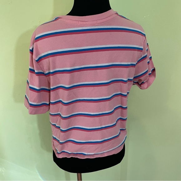 VANS PINK MULTICOLORED STRIPED GRAPHIC LOGO T SHIRT SIZE MEDIUM - Picture 2 of 6